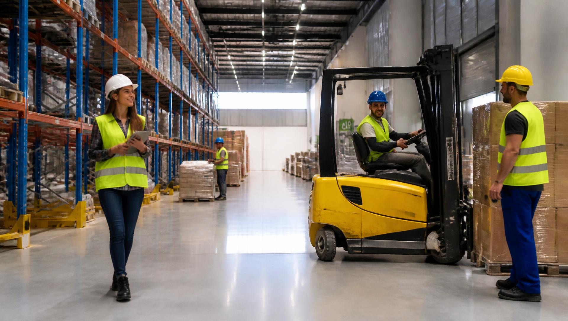 Warehouse and logistics staff working in a distribution centre