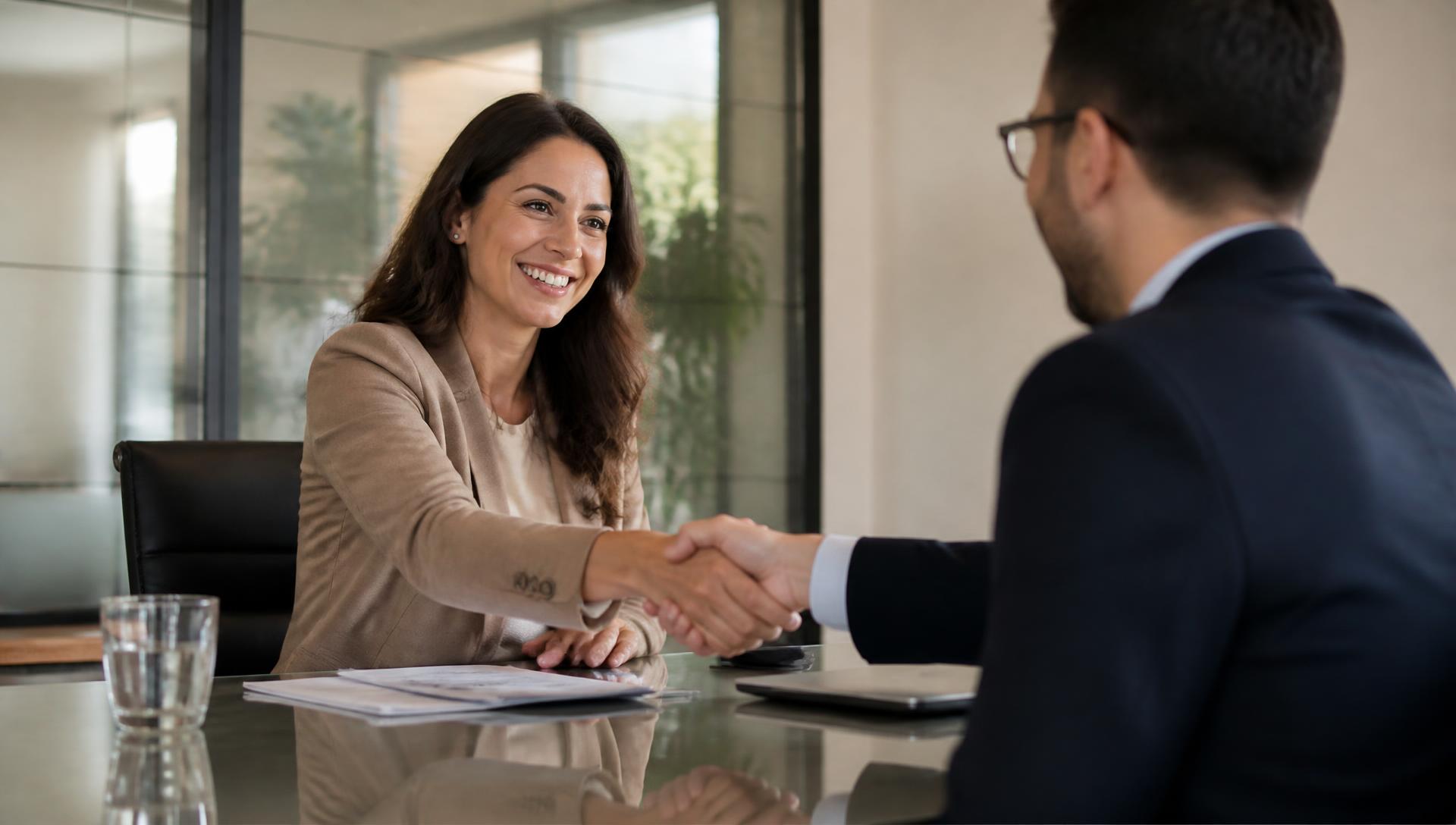 Recruiter welcoming a candidate at a job interview